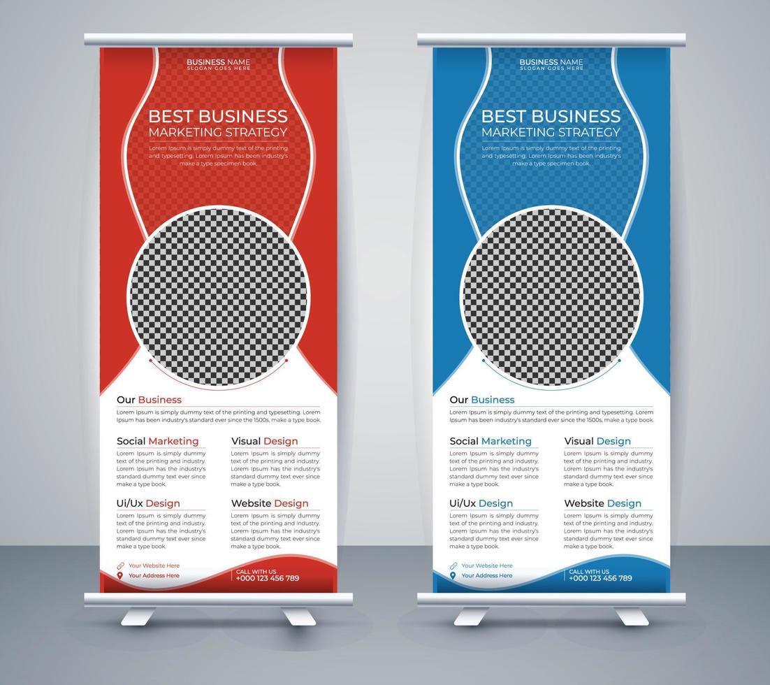 Corporate Business Roll up banner stand template design. Abstract organic banner design Vector illustration template set.