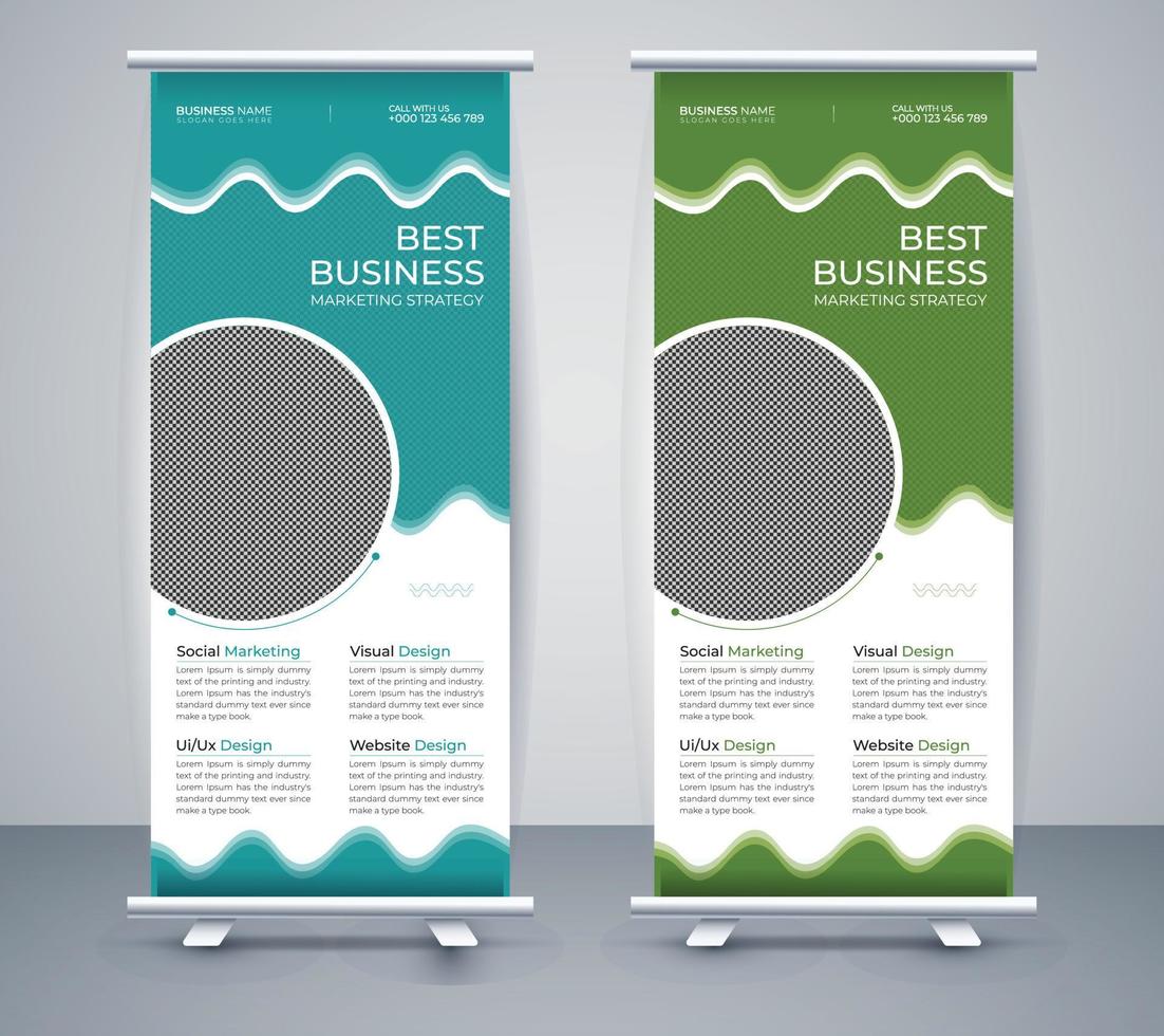 Corporate Business Roll up banner stand template design. Abstract organic banner design Vector illustration template set.