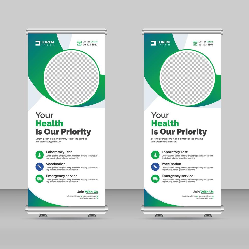 modern roll up stand banner template design for a medical, health care, dental care vector