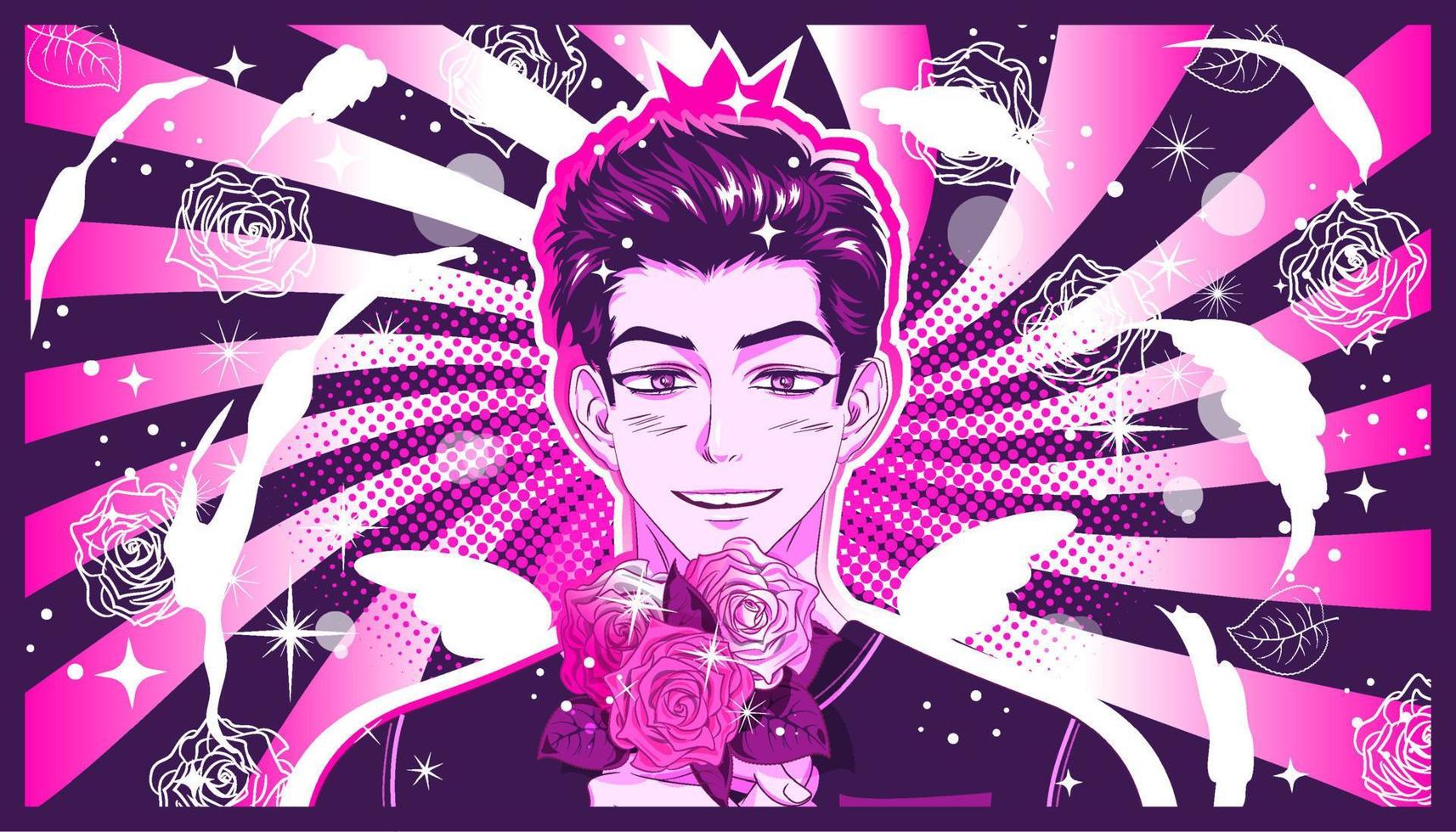 Young man in a crown with roses. vector