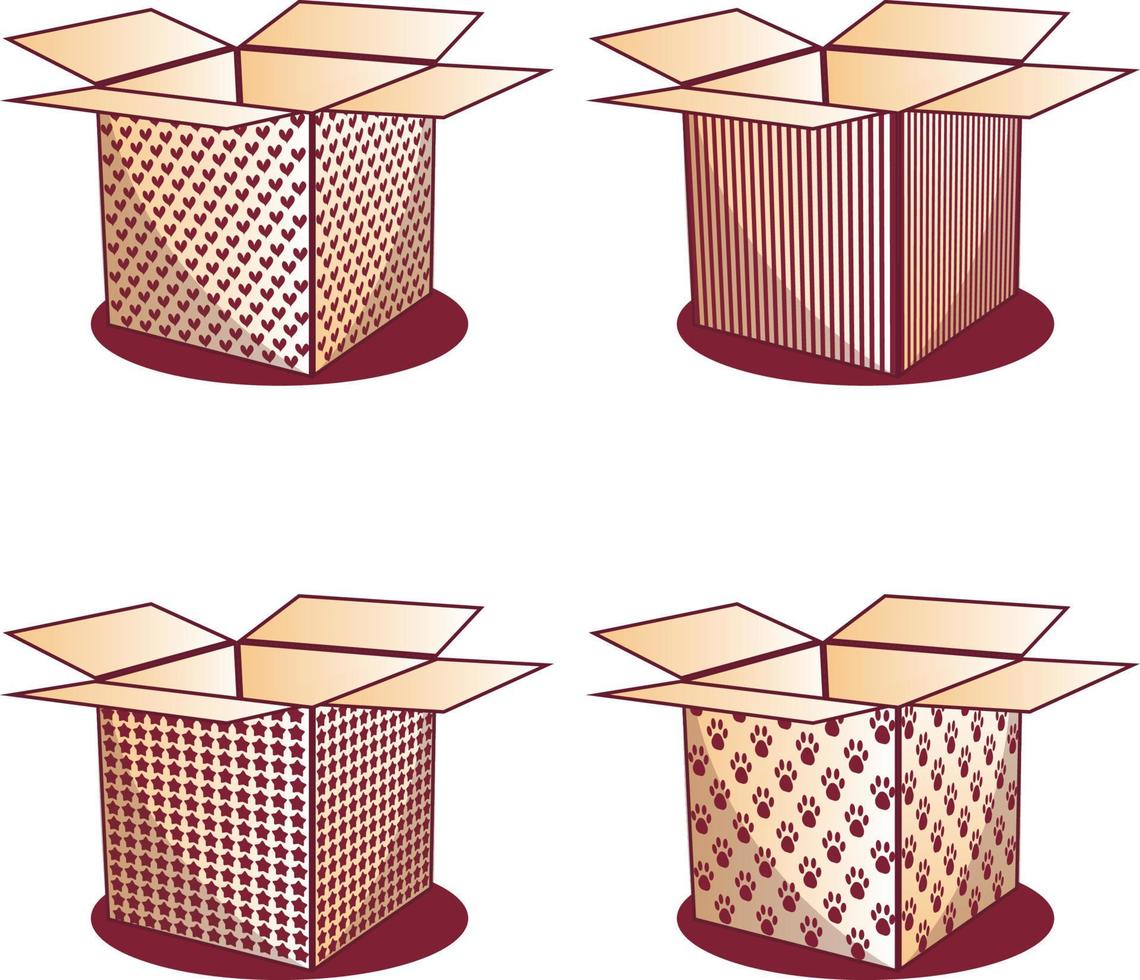 set of cardboard boxes with multiple colors vector