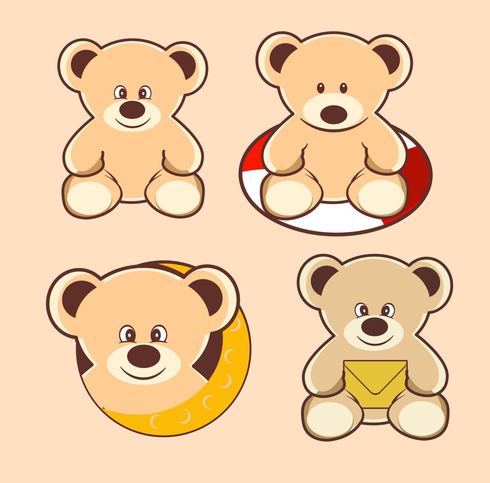 set of cute teddy bears vector