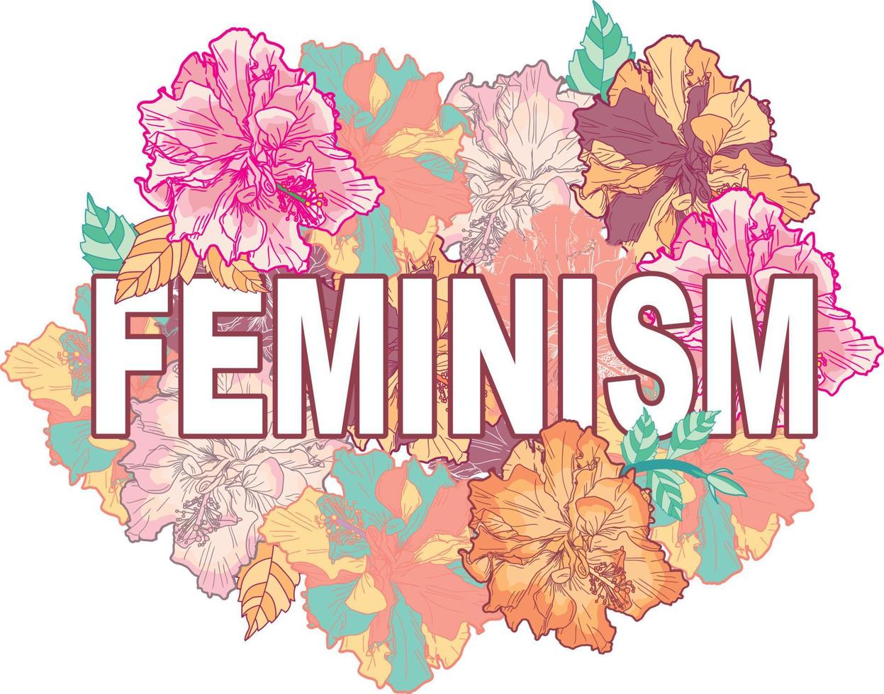 feminism sign with colorful flowers vector