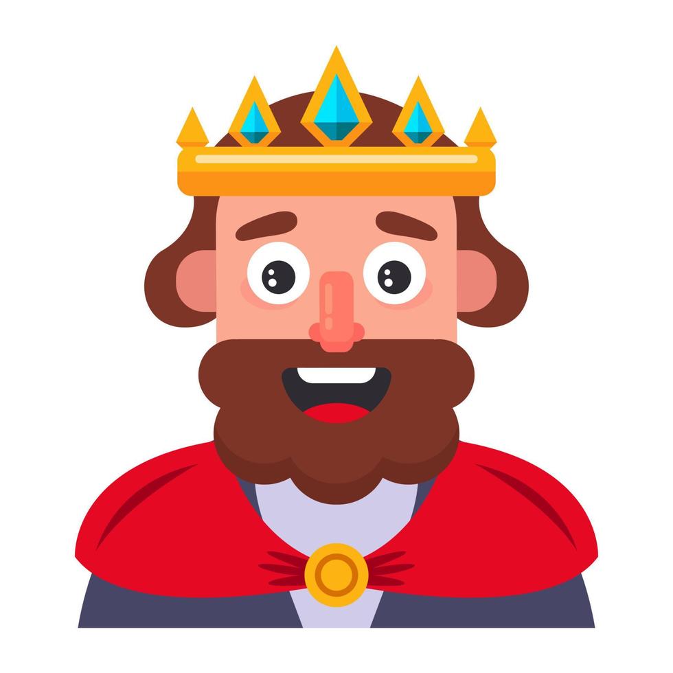 good king. crown on the head of a man. flat vector illustration.