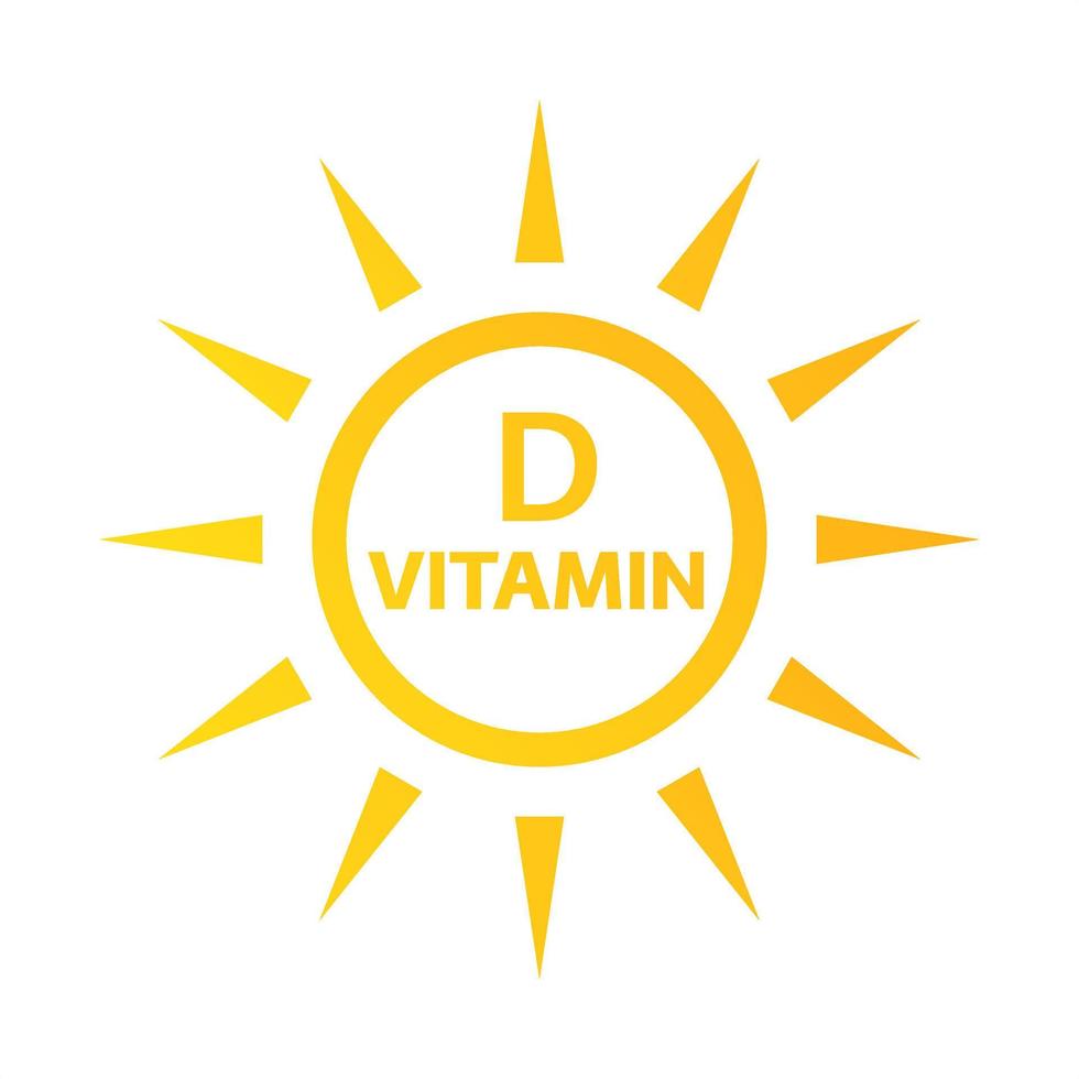 Vitamin D icon with simple sun. Vector illustration of nutrition sign isolated on white background