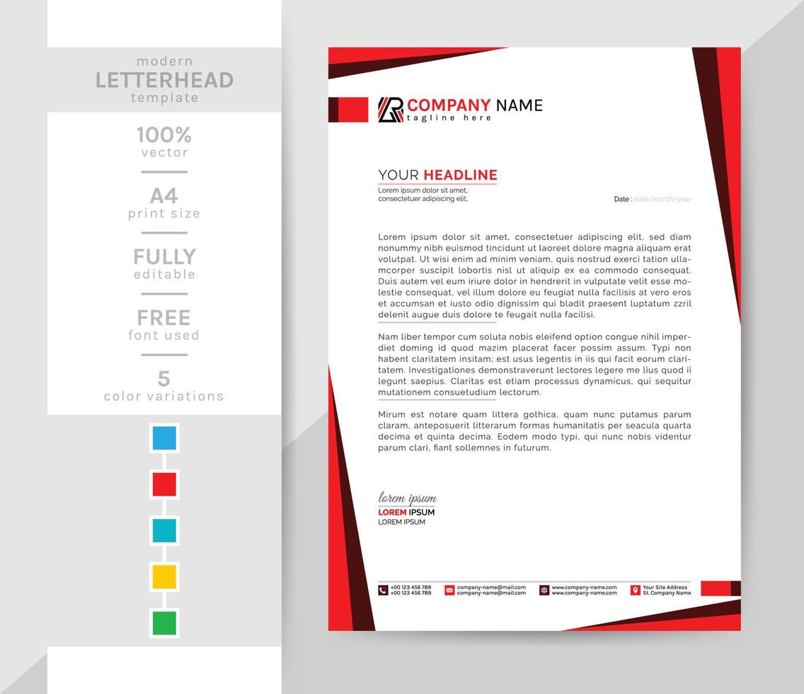 A4 size Business letterhead template. This modern creative and elegant letterhead is a must for your office. 2 theme colorwork, black, and others. vector