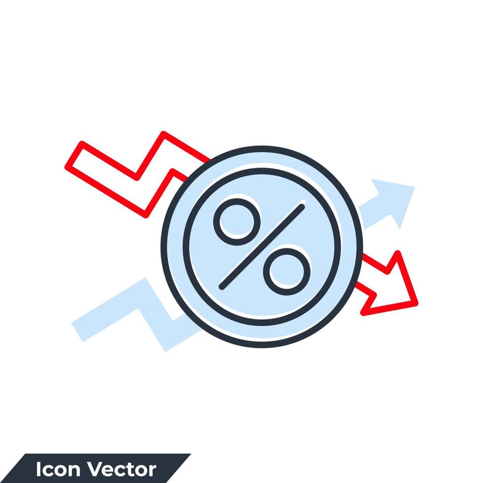 disminuir la ilustración del vector del logotipo del icono. plantilla de símbolo de porcentaje de reducción para la colección de diseño gráfico y web