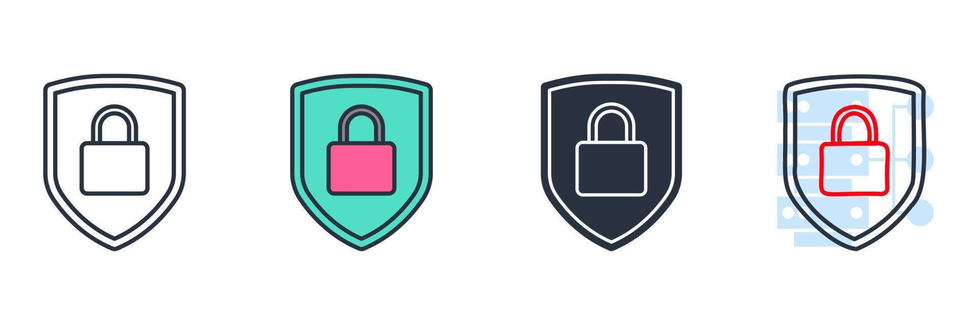 shield and padlock icon logo vector illustration. security symbol template for graphic and web design collection