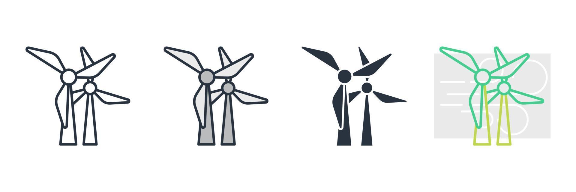 Ilustración de vector de logotipo de icono de turbina de viento. plantilla de símbolo de energía eólica para la colección de diseño gráfico y web