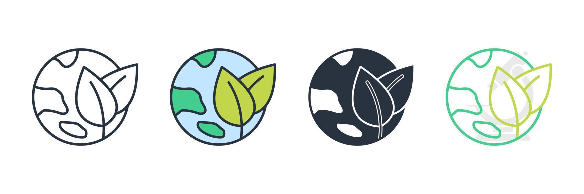 ilustración de vector de logotipo de icono de tierra verde. ecología, plantilla de símbolo de protección global de la naturaleza para la colección de diseño gráfico y web