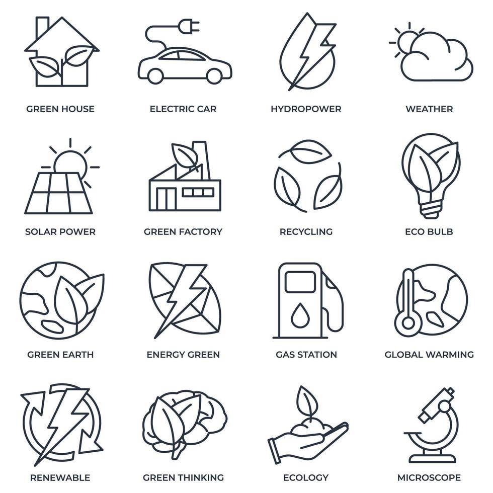 Set of Environmental ecology icon logo vector illustration. Eco friendly pack. green house, electric car, hydro power and etc symbol template for graphic and web design collection