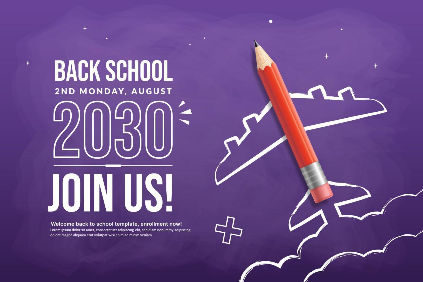 Realistic Pencil with Plane doodle take off background, Concept of Back to school for invitation poster and banner vector