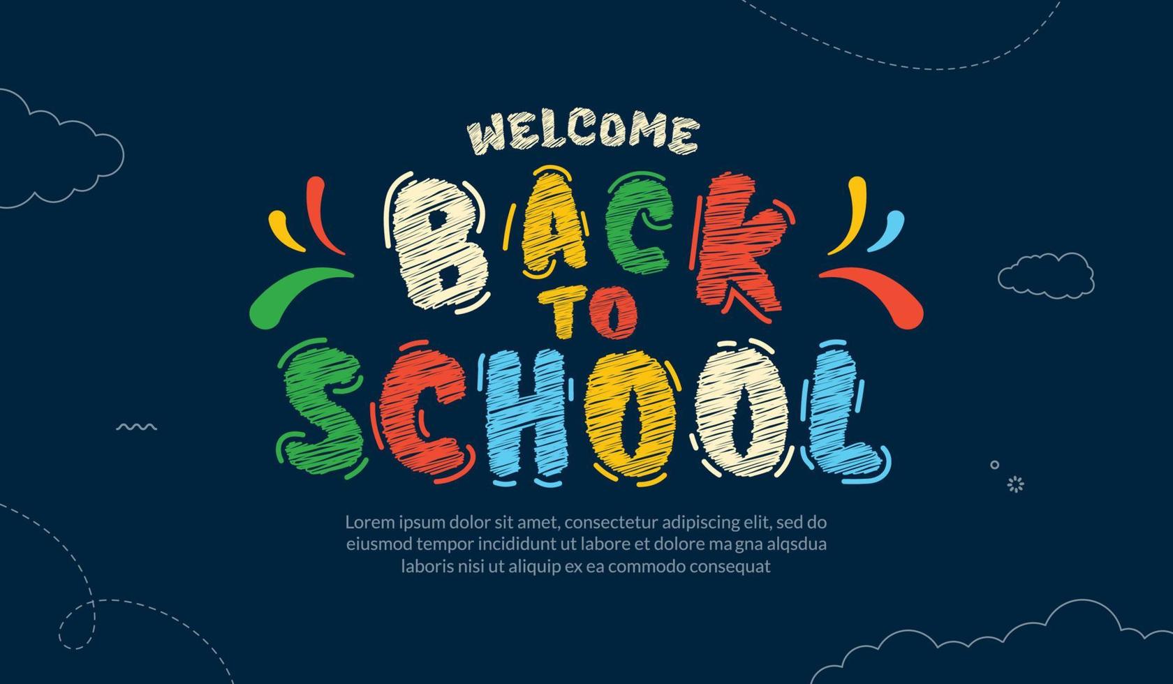 Colorful chalk drawn back to school lettering design background. Online courses, learning and tutorials Web page template. Online education concept vector