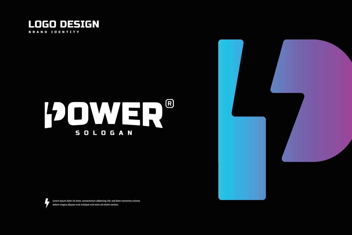 Initial letter P logo with Thunder bolt inside. Power logo typeface Negative space design, Electric energy brand identity vector