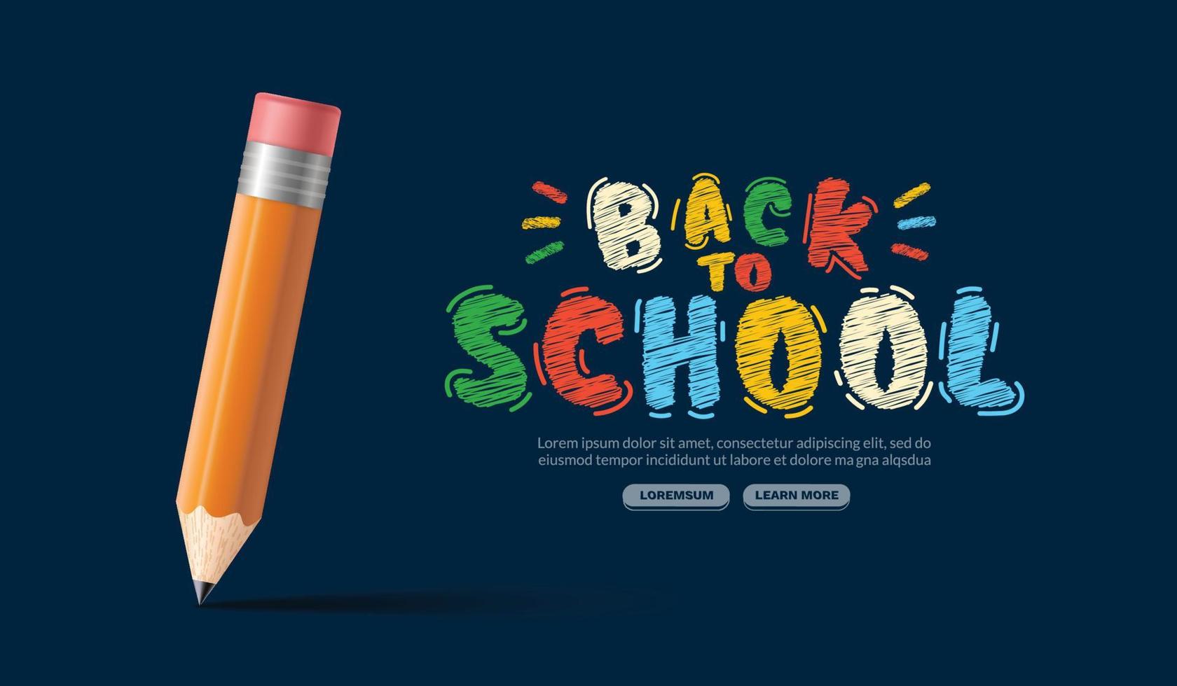 Chalk drawn back to school lettering with colored penicls background. Online courses, learning and tutorials Web page template. Online education concept vector