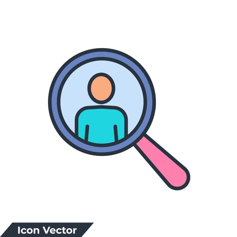 search icon logo vector illustration. Magnifying glass wit people symbol template for graphic and web design collection