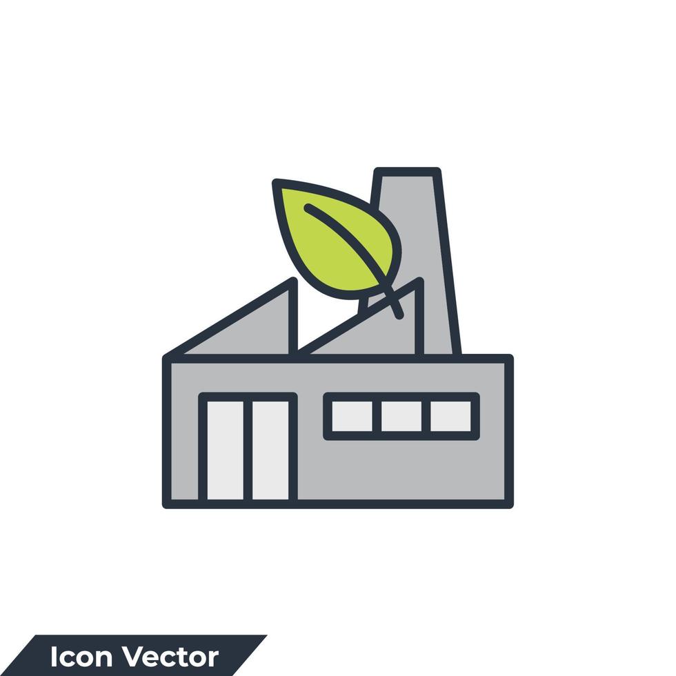 ilustración de vector de logotipo de icono de fábrica verde. plantilla de símbolo de fábrica verde y ecología para la colección de diseño gráfico y web