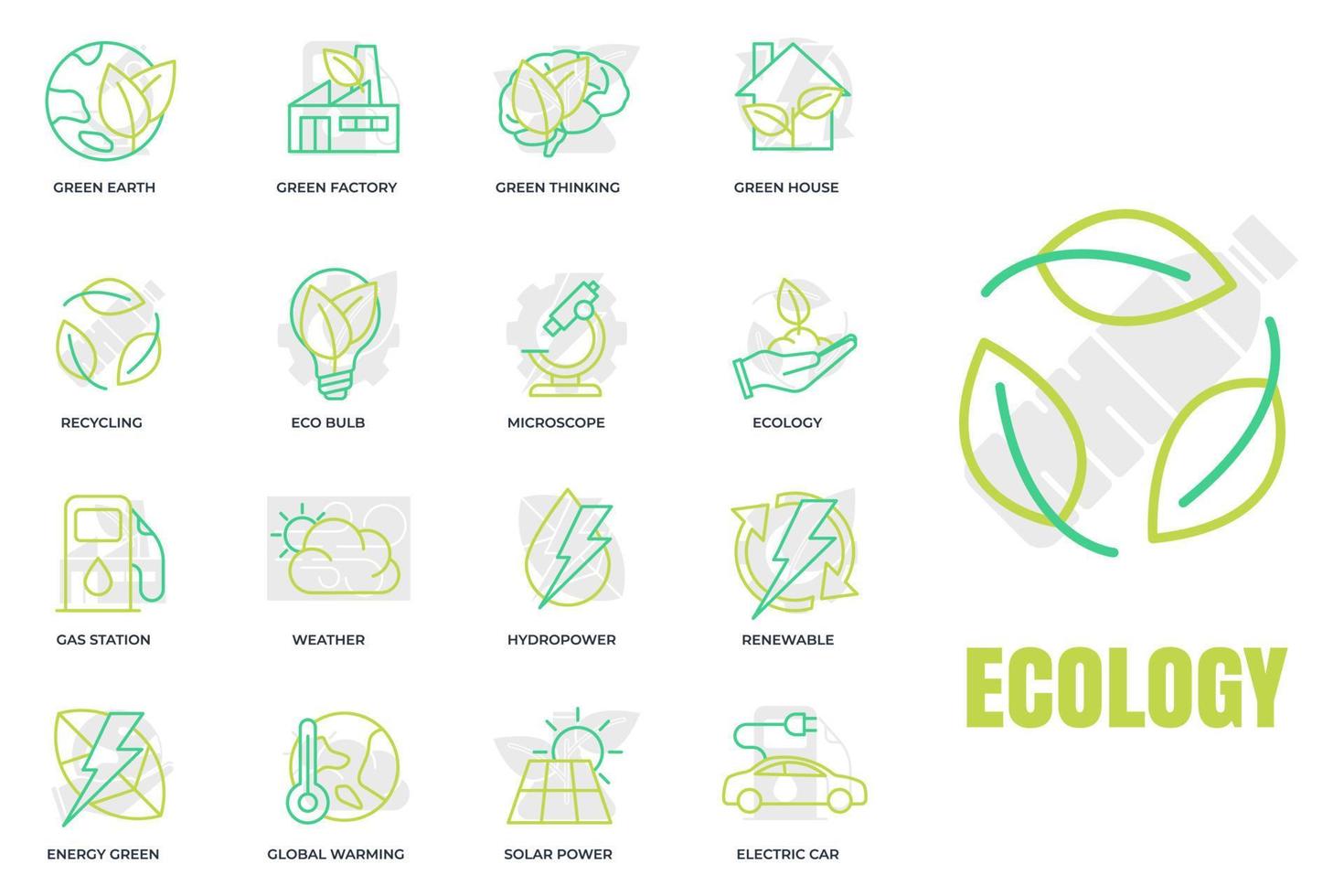 Set of Environmental ecology icon logo vector illustration. Eco friendly pack. green house, electric car, hydro power and etc symbol template for graphic and web design collection