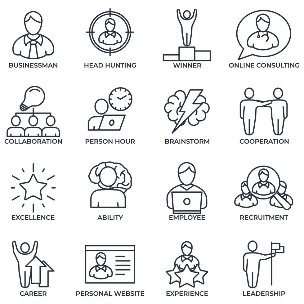 Set of business people icon logo vector illustration. businessman, head hunting, winner, recruitment, career and more pack symbol template for graphic and web design collection