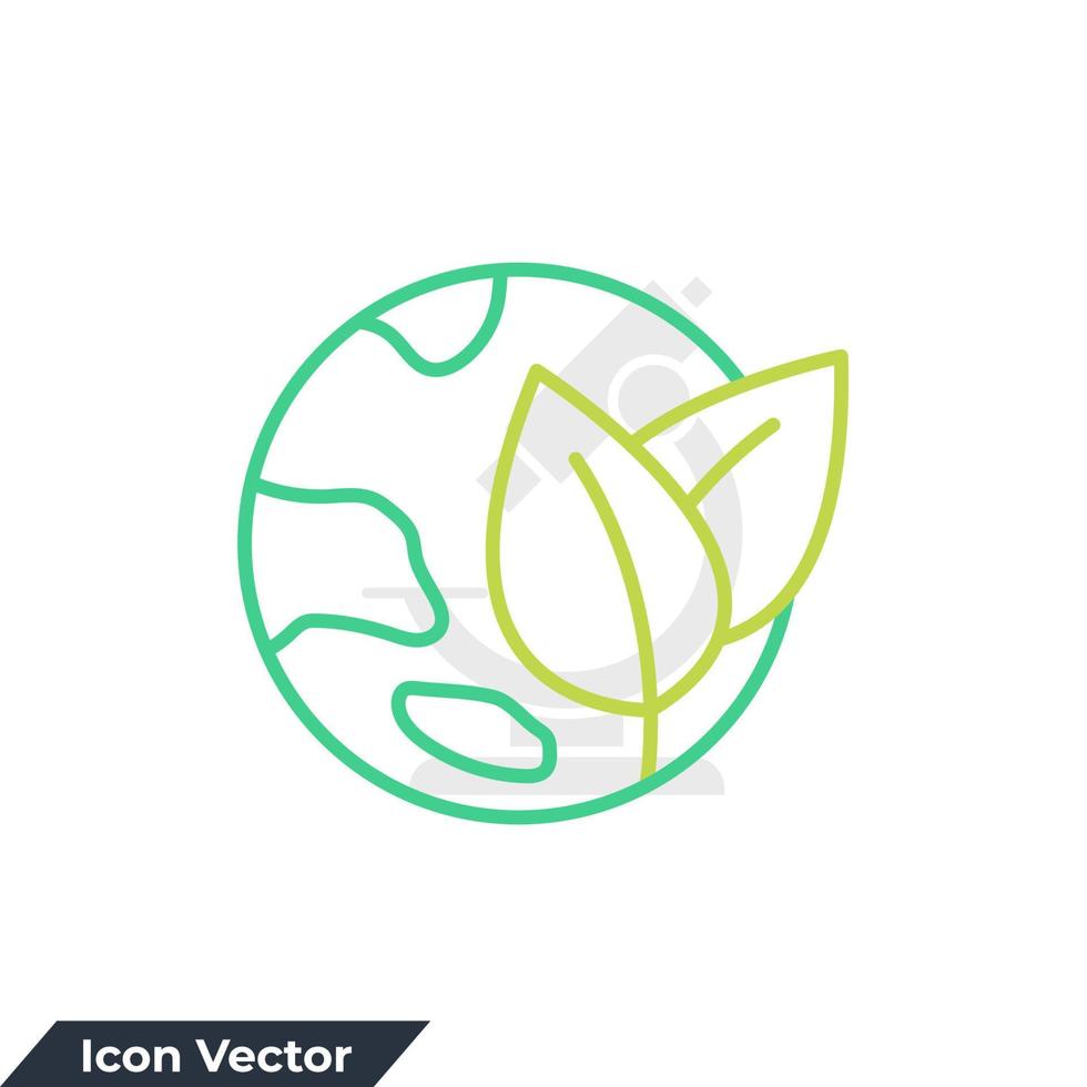 ilustración de vector de logotipo de icono de tierra verde. ecología, plantilla de símbolo de protección global de la naturaleza para la colección de diseño gráfico y web