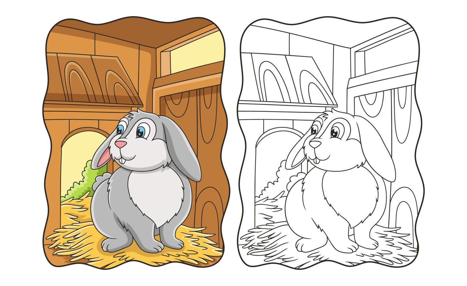 cartoon illustration the rabbit on the hay in the cage book or page for kids vector