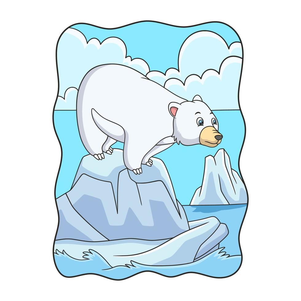 cartoon illustration Polar bear is standing and looking at the water looking for fish for food vector