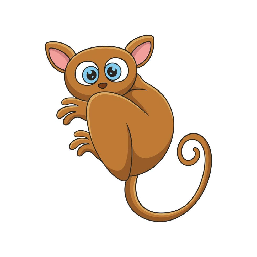 cartoon illustration tarsier climbing a tall and big tree to relax on it vector