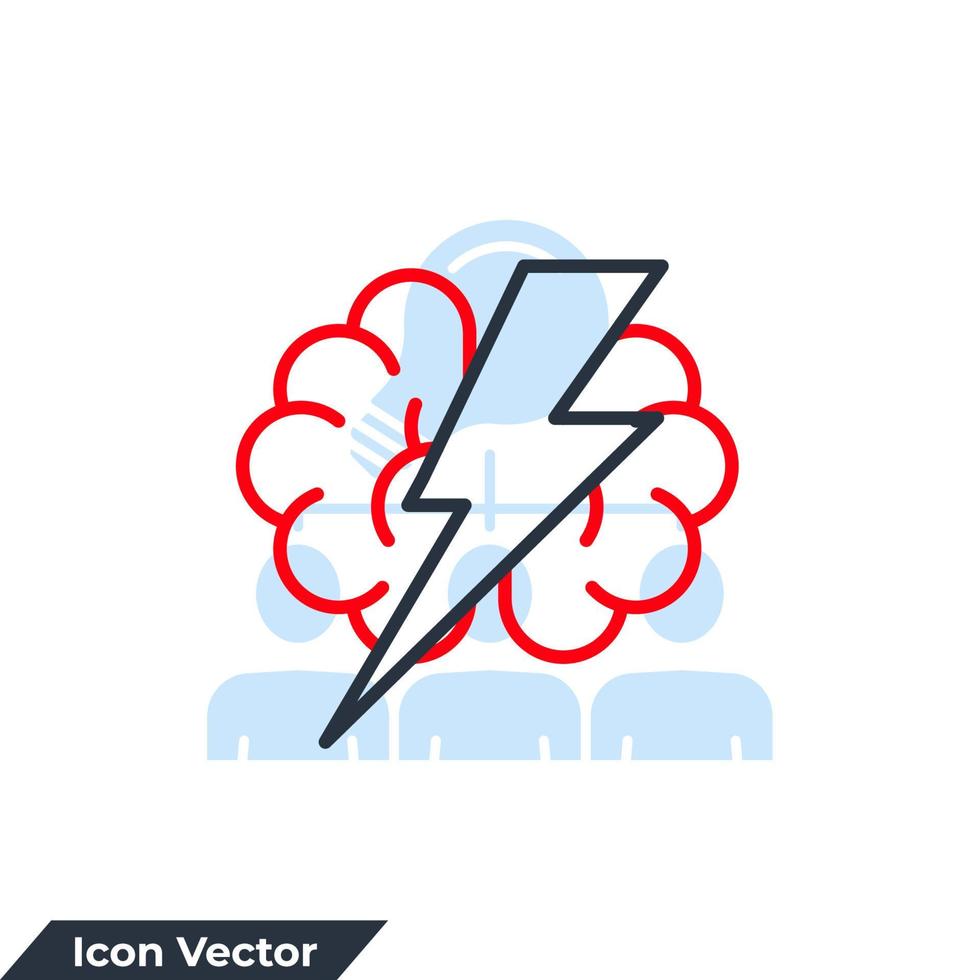 lluvia de ideas icono logo vector ilustración. cerebro con plantilla de símbolo de trueno para la colección de diseño gráfico y web