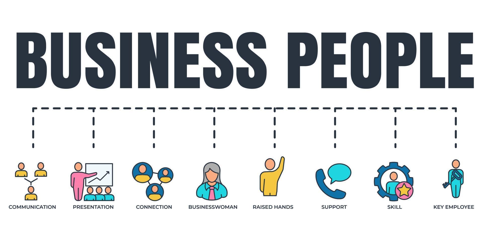 business people banner web icon set. support, key employee