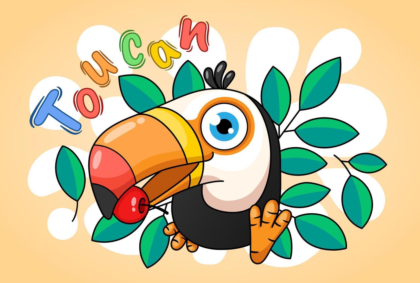 Cute Toucan Bird With Plant Background vector