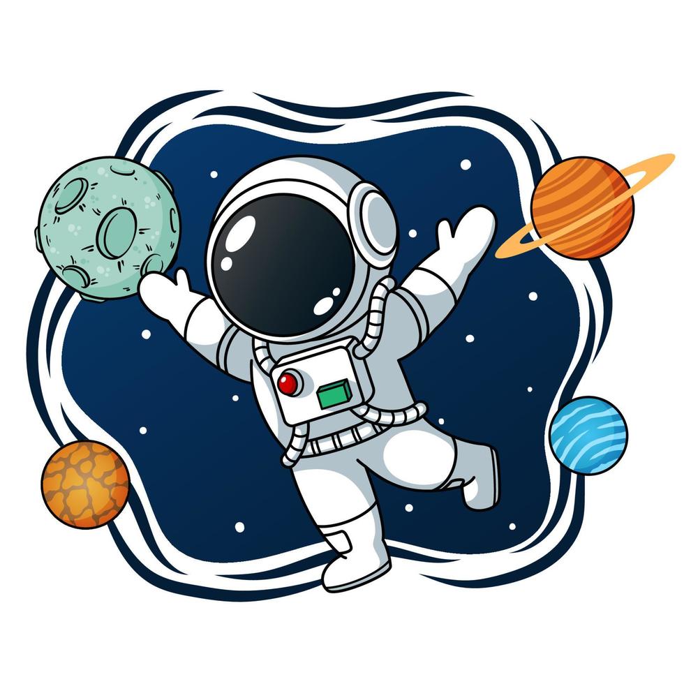 Astronaut With Planets In Space vector