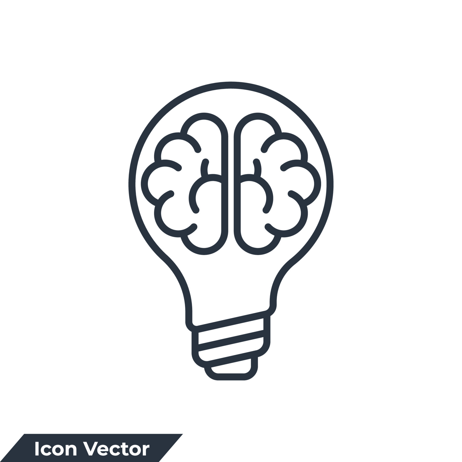 Brain in lightbulb icon logo vector illustration. Creative idea symbol ...