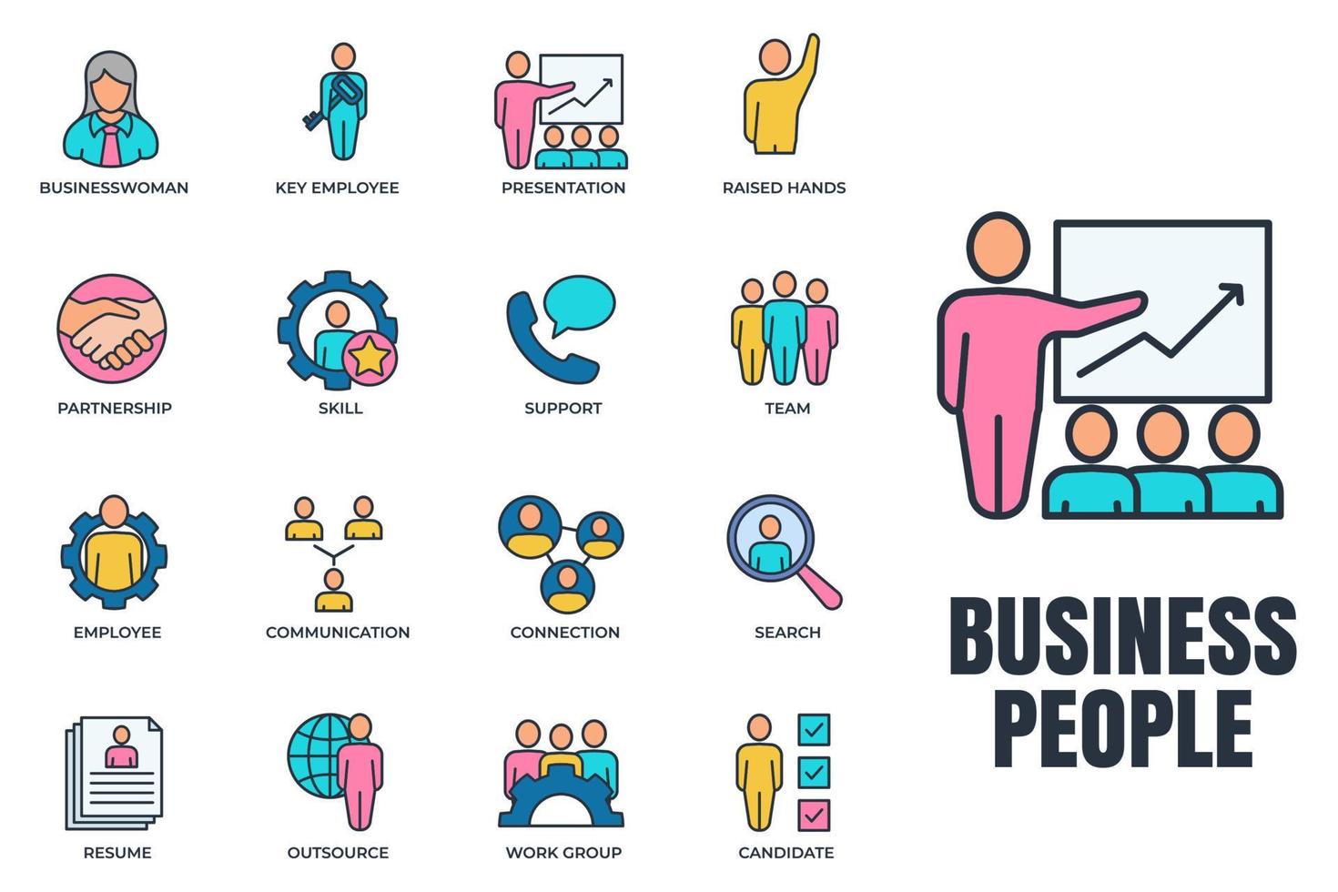 Set of business people icon logo vector illustration. team, resume, communication, presentation and more pack symbol template for graphic and web design collection