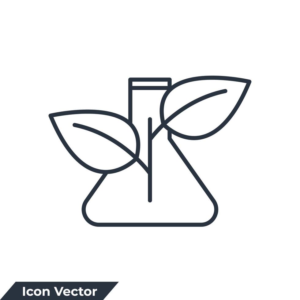 Ilustración de vector de logotipo de icono de planta y vidrio de laboratorio. plantilla de símbolo de innovación para la colección de diseño gráfico y web