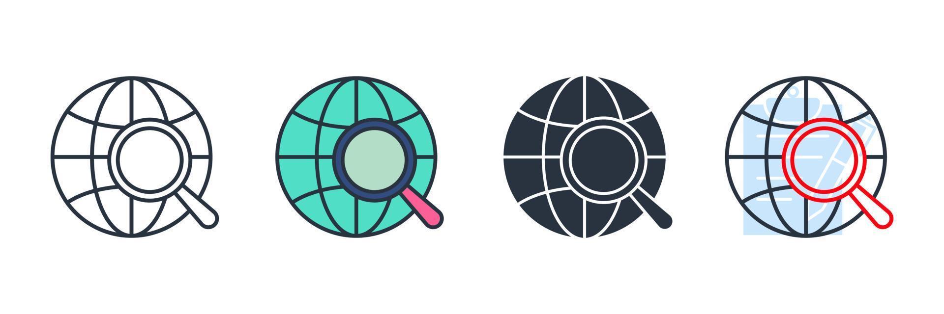 ilustración de vector de logotipo de icono de datos globales. globo con plantilla de símbolo de lupa para la colección de diseño gráfico y web