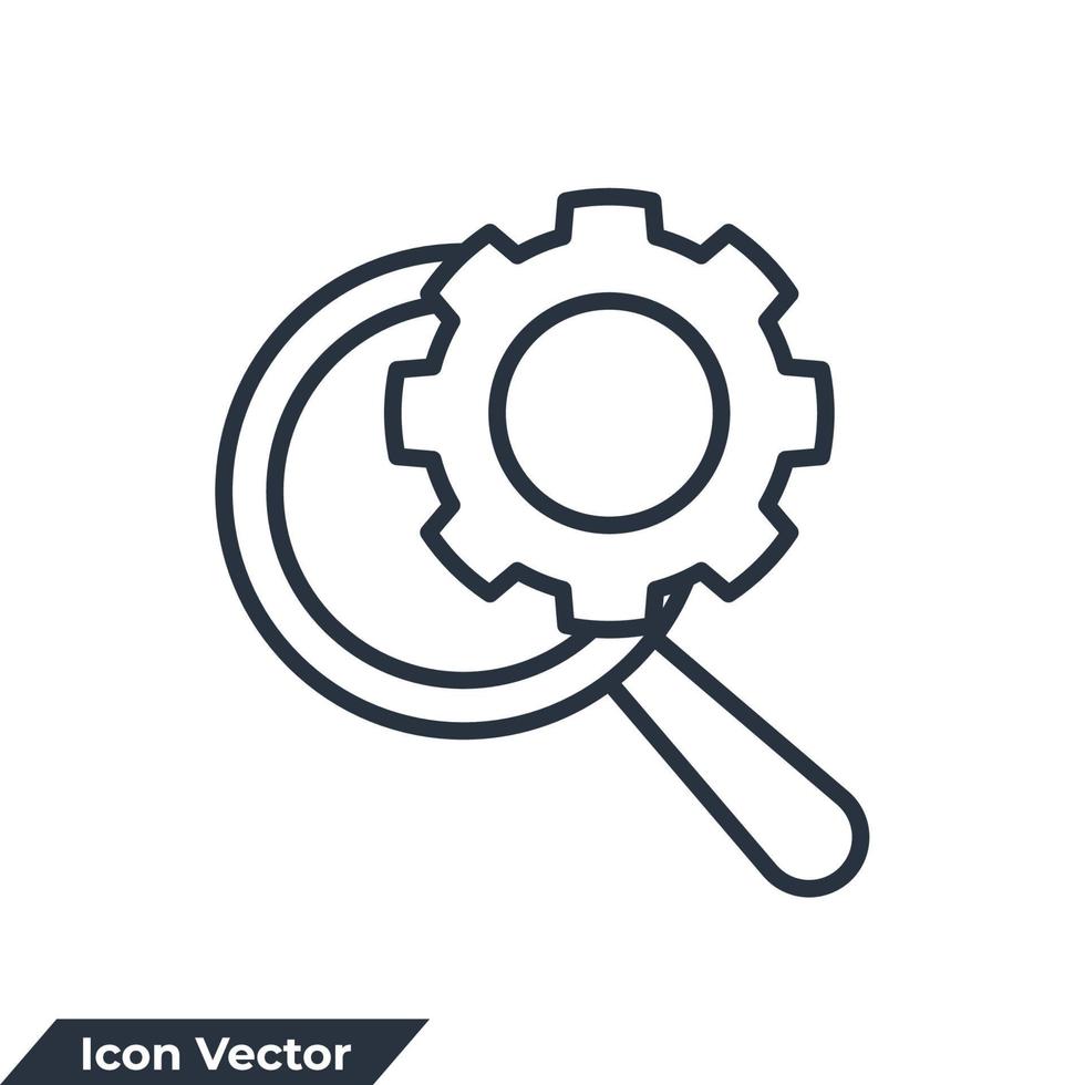 optimization icon logo vector illustration. Gears wheel and magnifying glass symbol template for graphic and web design collection