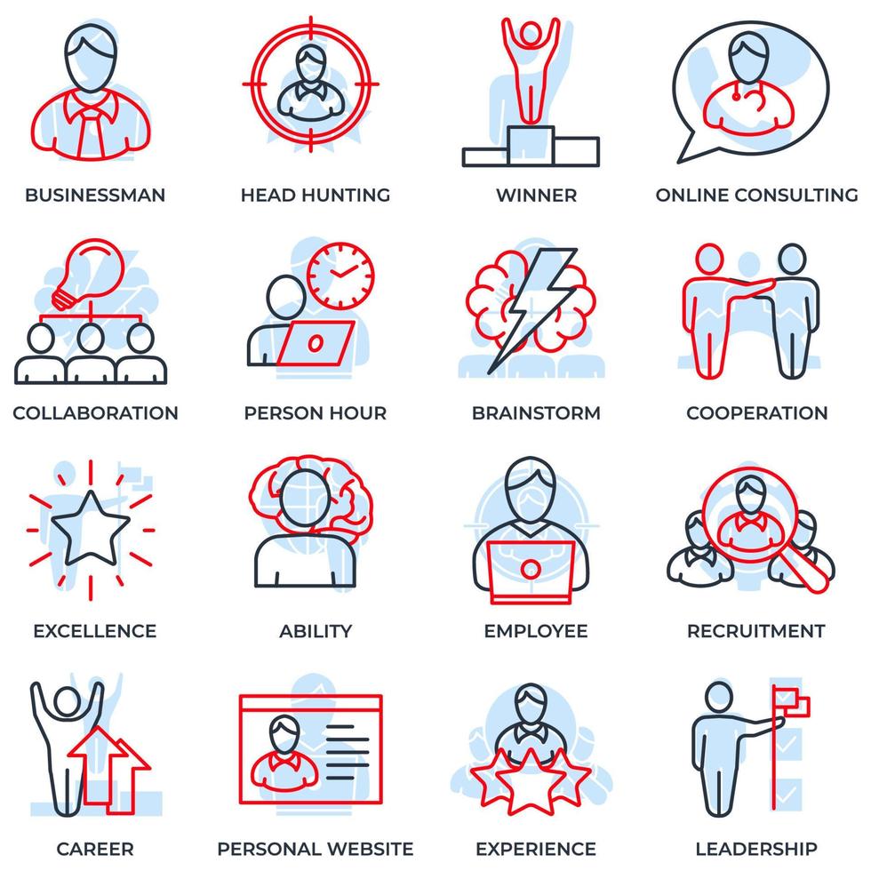 Set of business people icon logo vector illustration. businessman, head hunting, winner, recruitment, career and more pack symbol template for graphic and web design collection