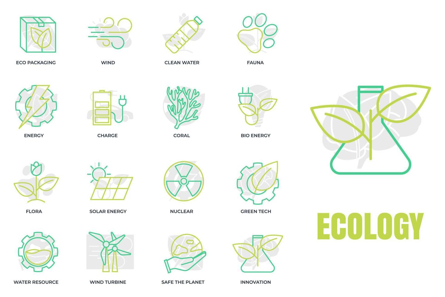 Set of Environmental ecology icon logo vector illustration. Eco friendly pack. solar energy, wind turbine, nuclear, water resource and etc symbol template for graphic and web design collection