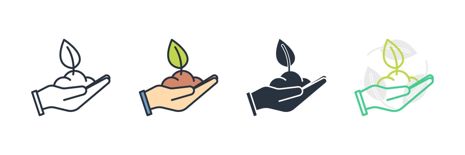 ilustración de vector de logotipo de icono de ecología. hoja y mano, plantilla de símbolo de naturaleza de cuidado para la colección de diseño gráfico y web