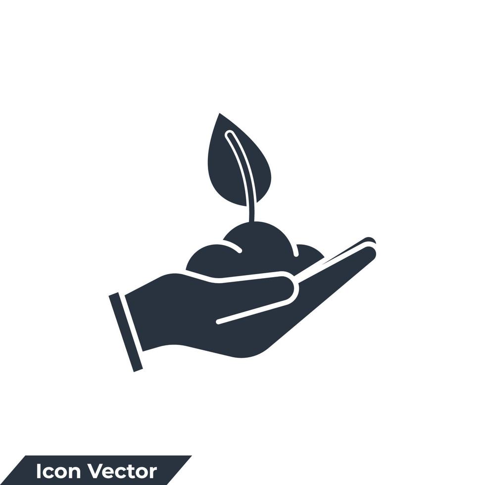 ilustración de vector de logotipo de icono de ecología. hoja y mano, plantilla de símbolo de naturaleza de cuidado para la colección de diseño gráfico y web