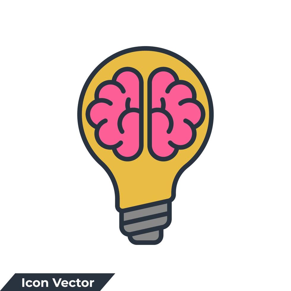 cerebro en la ilustración de vector de logotipo de icono de bombilla. plantilla de símbolo de idea creativa para la colección de diseño gráfico y web