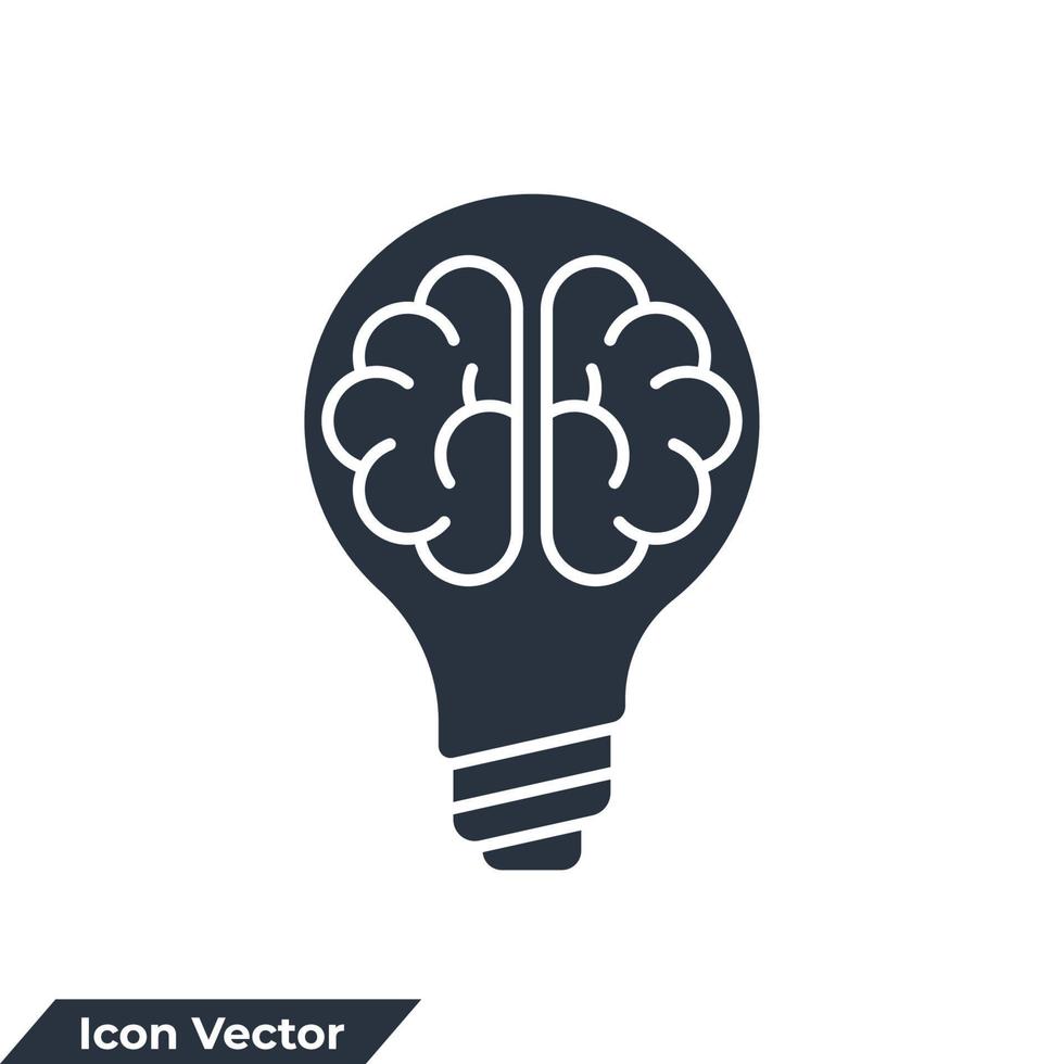 Brain in lightbulb icon logo vector illustration. Creative idea symbol ...