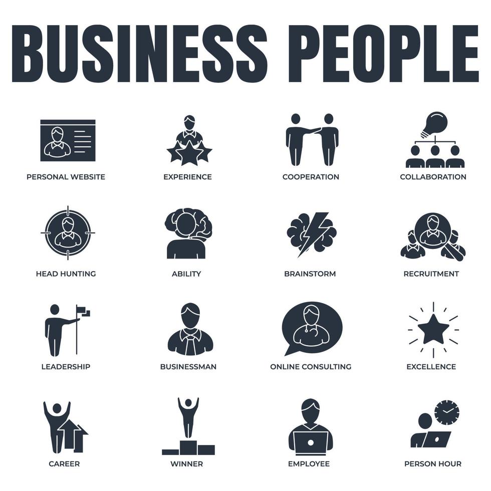 Set of business people icon logo vector illustration. businessman, head hunting, winner, recruitment, career and more pack symbol template for graphic and web design collection