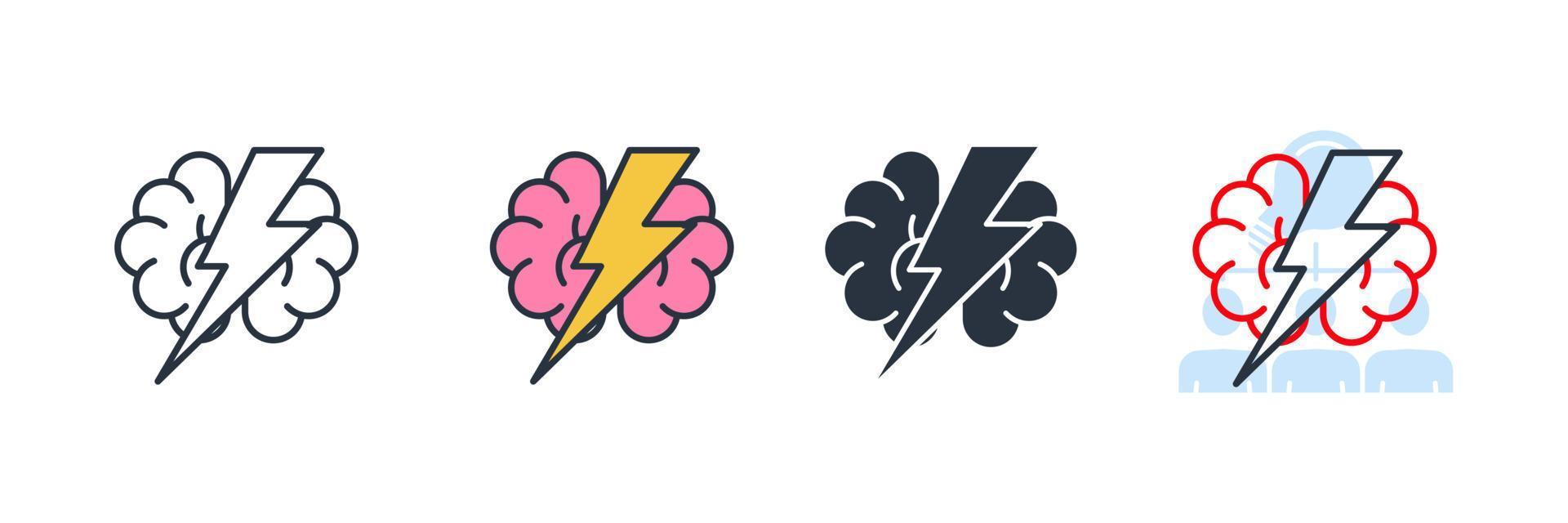 brainstorm icon logo vector illustration. Brain With Thunder symbol template for graphic and web design collection