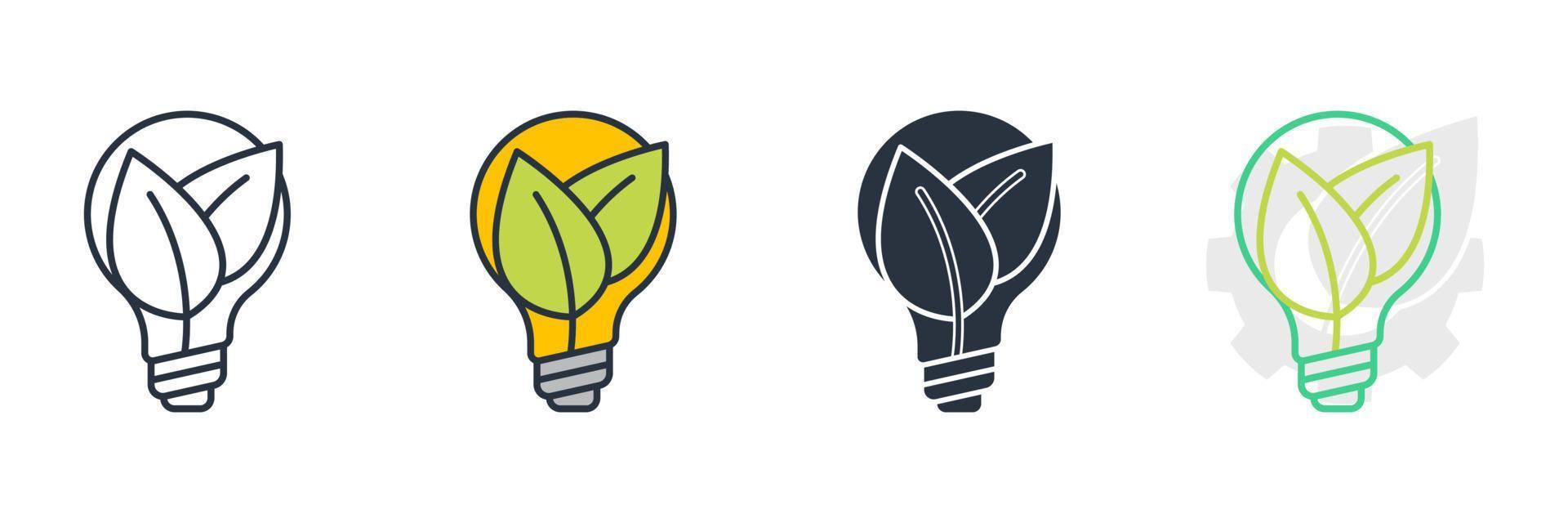 Ilustración de vector de logotipo de icono de bombilla ecológica. lámpara de luz ambiental con plantilla de símbolo de hoja para la colección de diseño gráfico y web