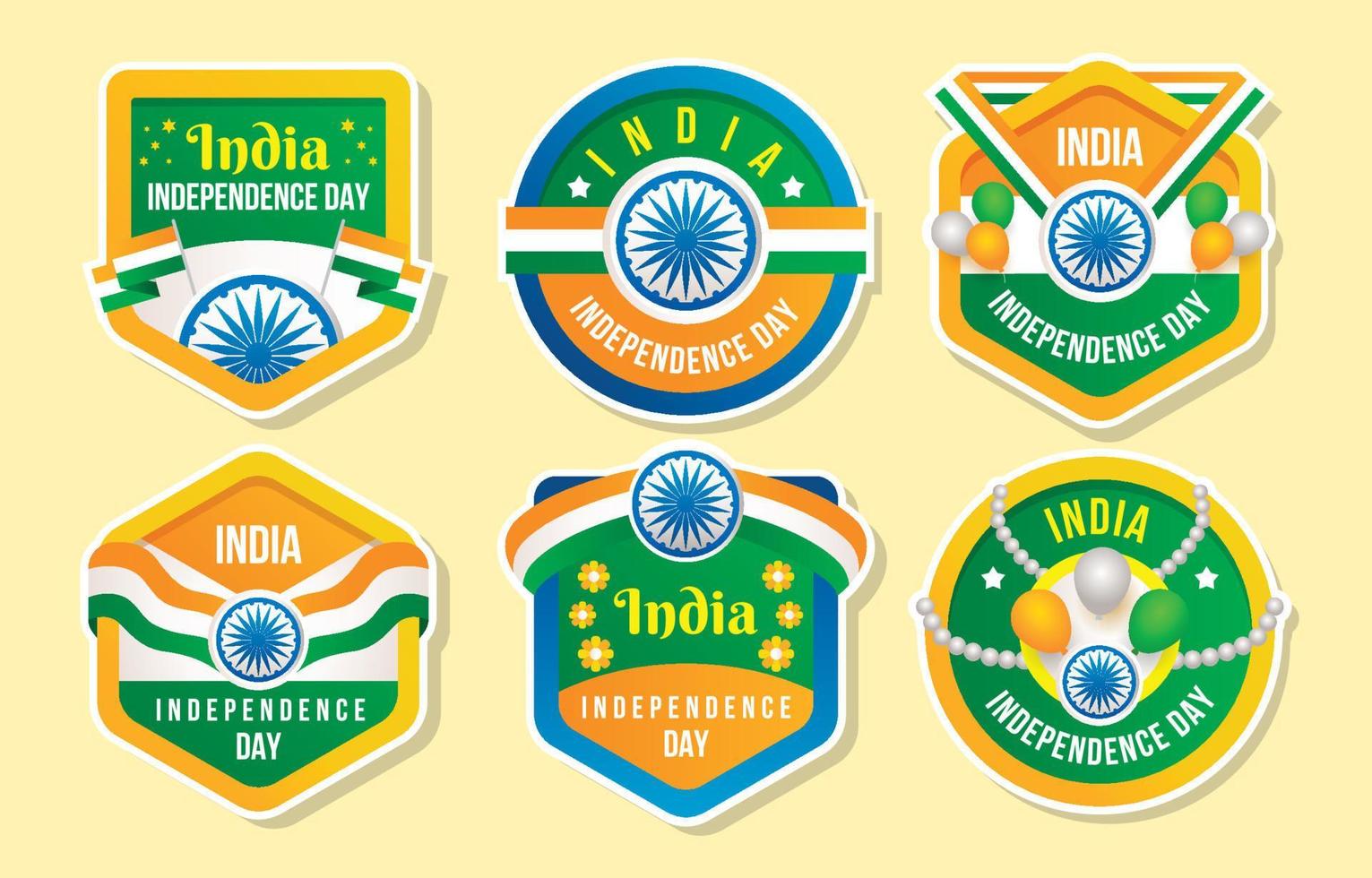 colección de etiquetas y pegatinas del día de la independencia de la india vector