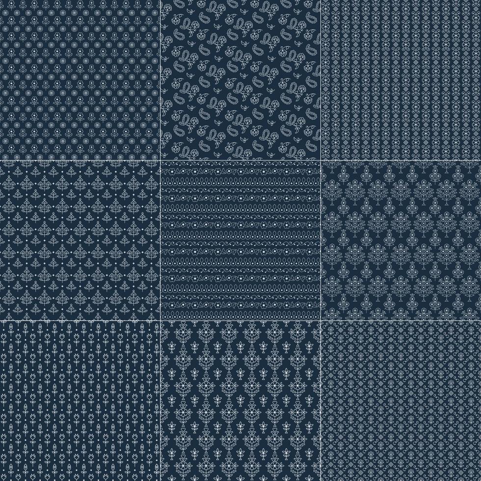 indigo blue seamless Indian patterns vector
