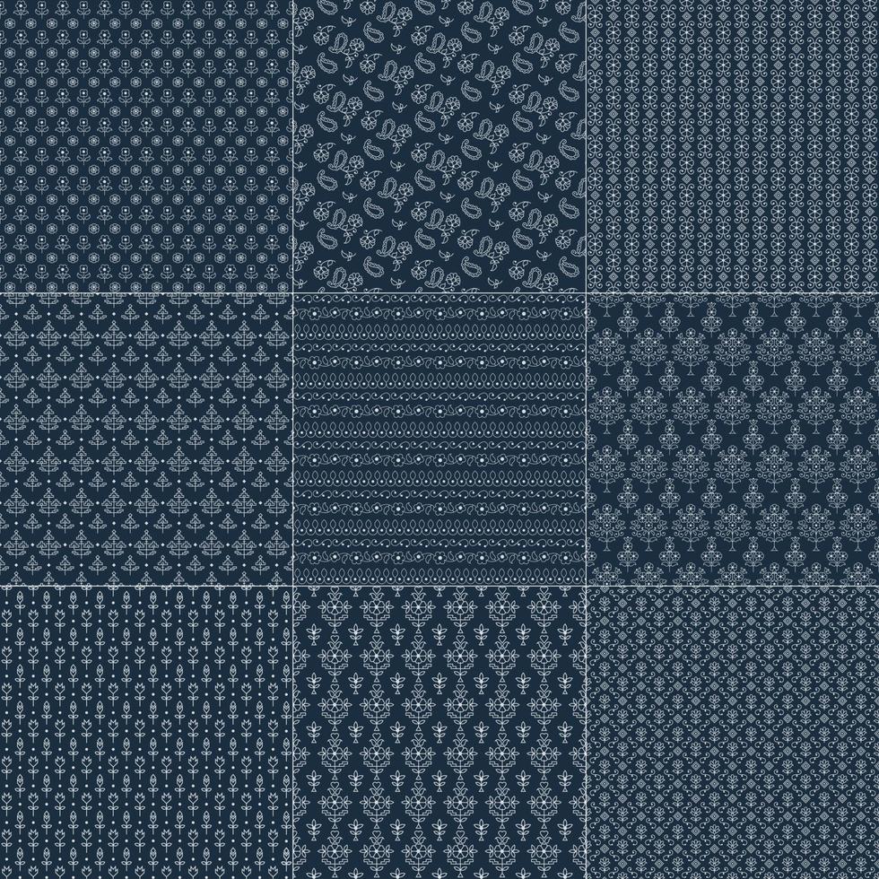 indigo blue seamless Indian patterns vector