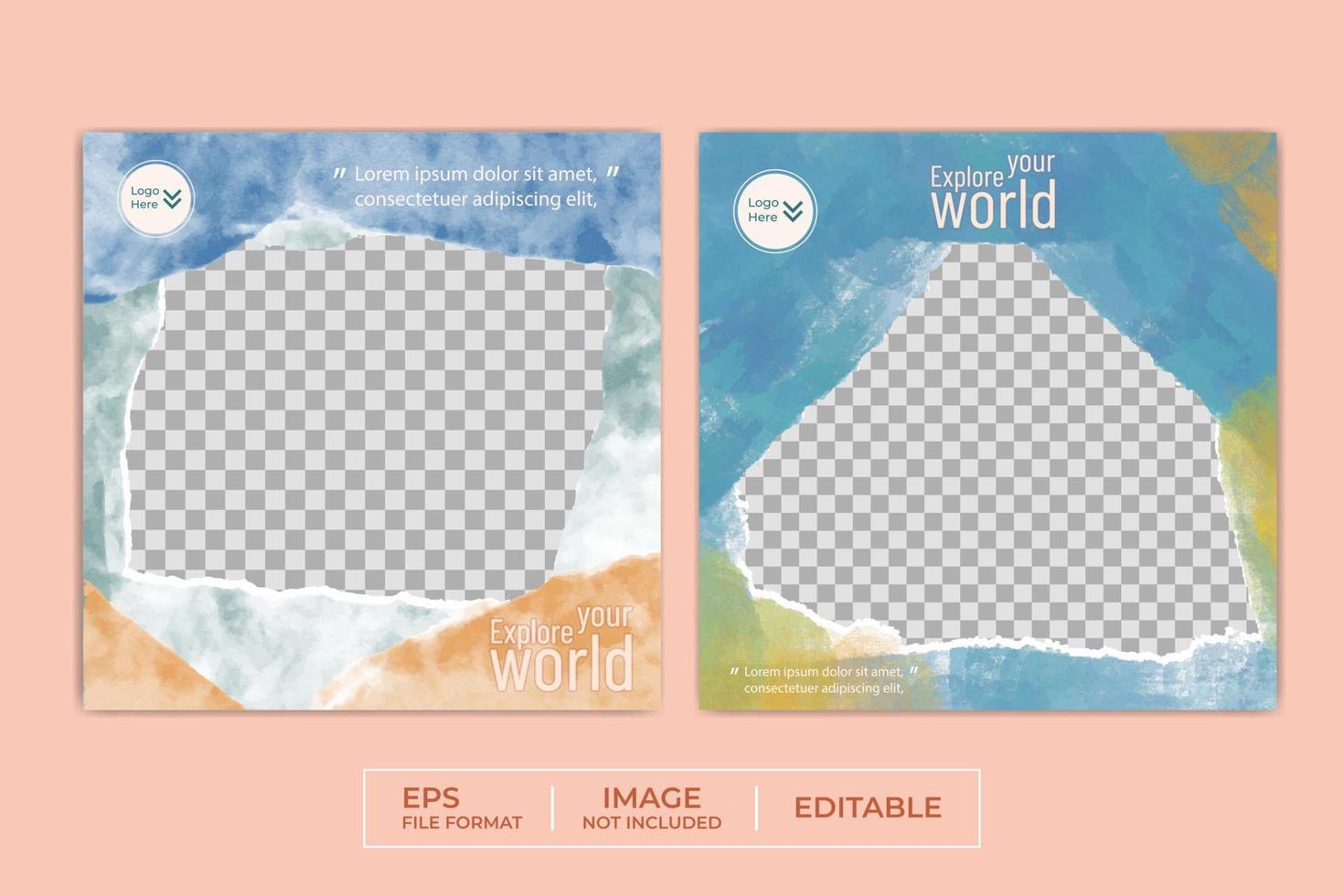 Post, watercolor square post templates for social media. Set of trendy abstract minimal color background. Suitable for social network posts, web banners, and wedding cards vector
