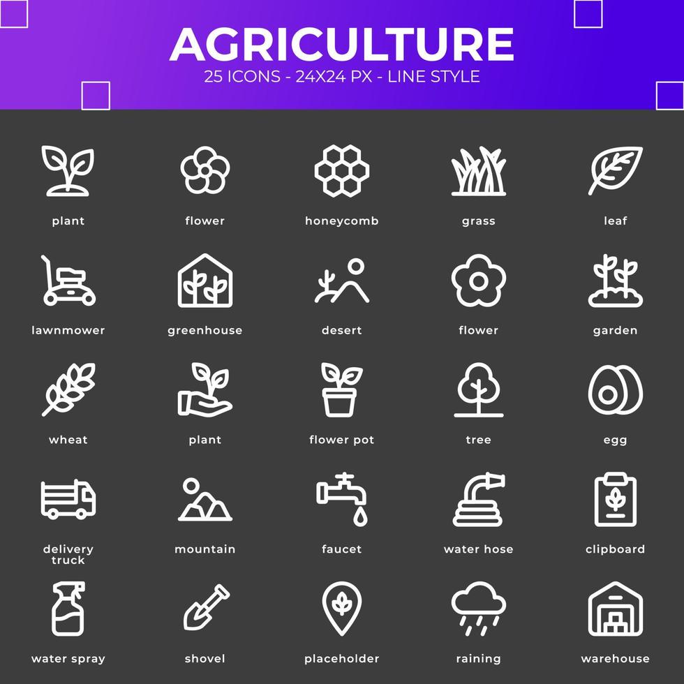 Agriculture icon pack with black color vector